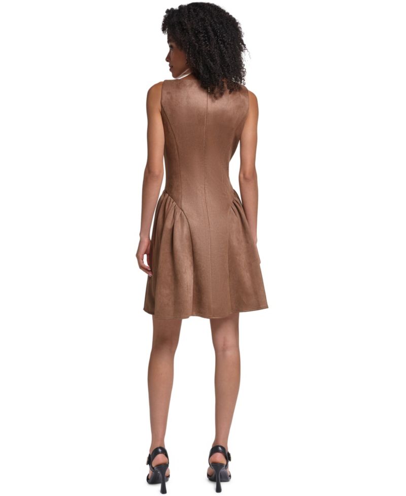 Women's Faux Suede Fit And Flare Midi Dress