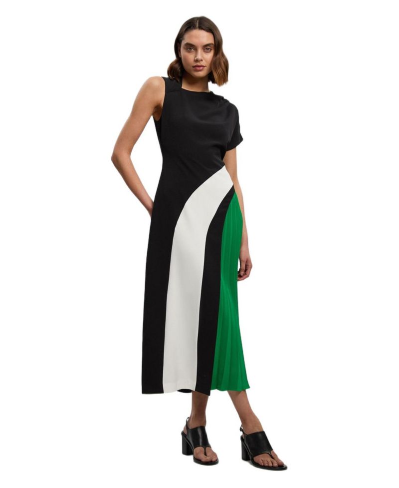 Women's Block Pleated Midi Dress