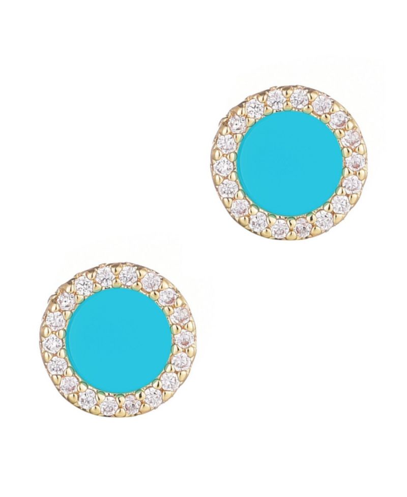 Gold Turquoise Circle Halo Stud Earrings