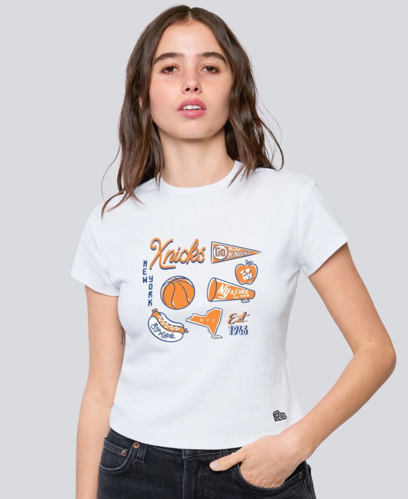 Women's White New York Knicks Cropped Baby T-Shirt