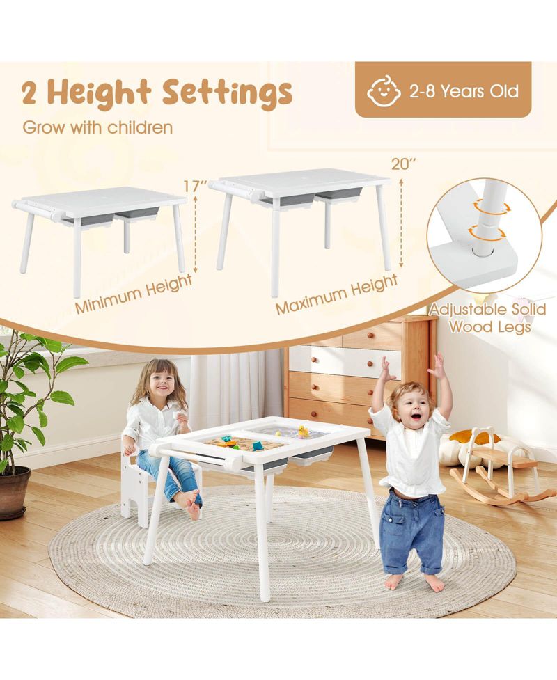 Ages 2-8 Multi-Use Activity Table and Chair with Foldable Bins, 2-Piece Set
