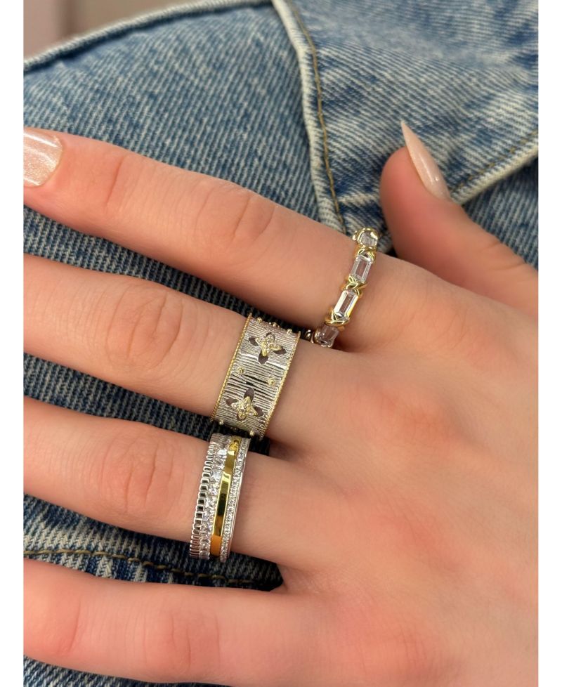 Sterling Silver Cubic Zirconia Brushed Italian Florentine Extra Wide Band Eternity Ring