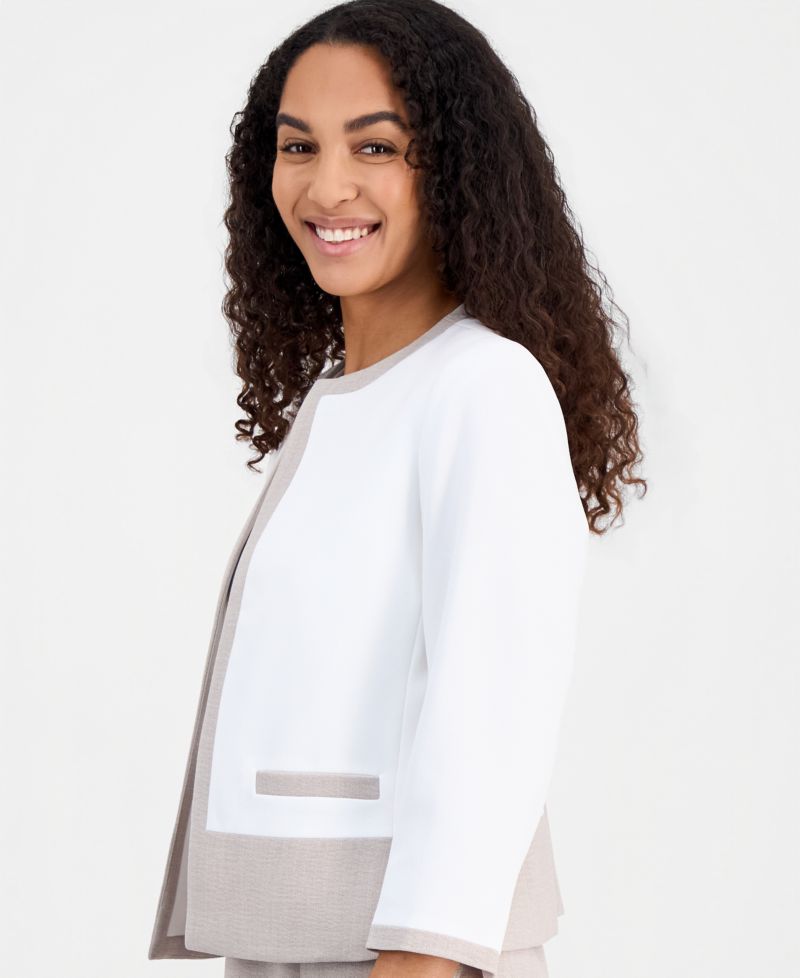 Women's 3/4-Sleeve Open-Front Color Block Blazer, Regular & Petite