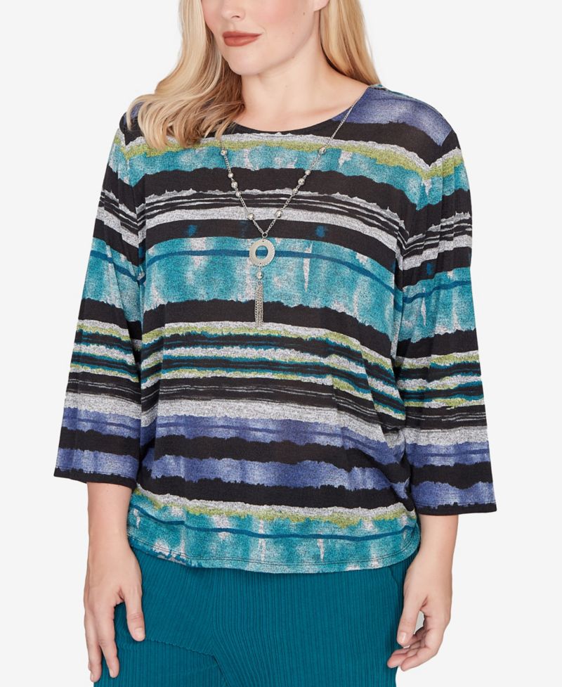 Petite Lake Champlain Biadere Melange Stripe Top With Necklace