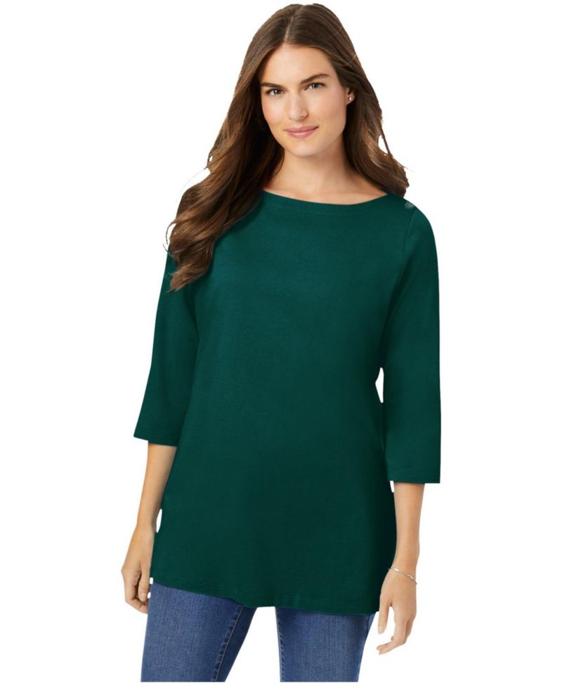 Plus Size Perfect Three-Quarter Sleeve Boatneck Tee