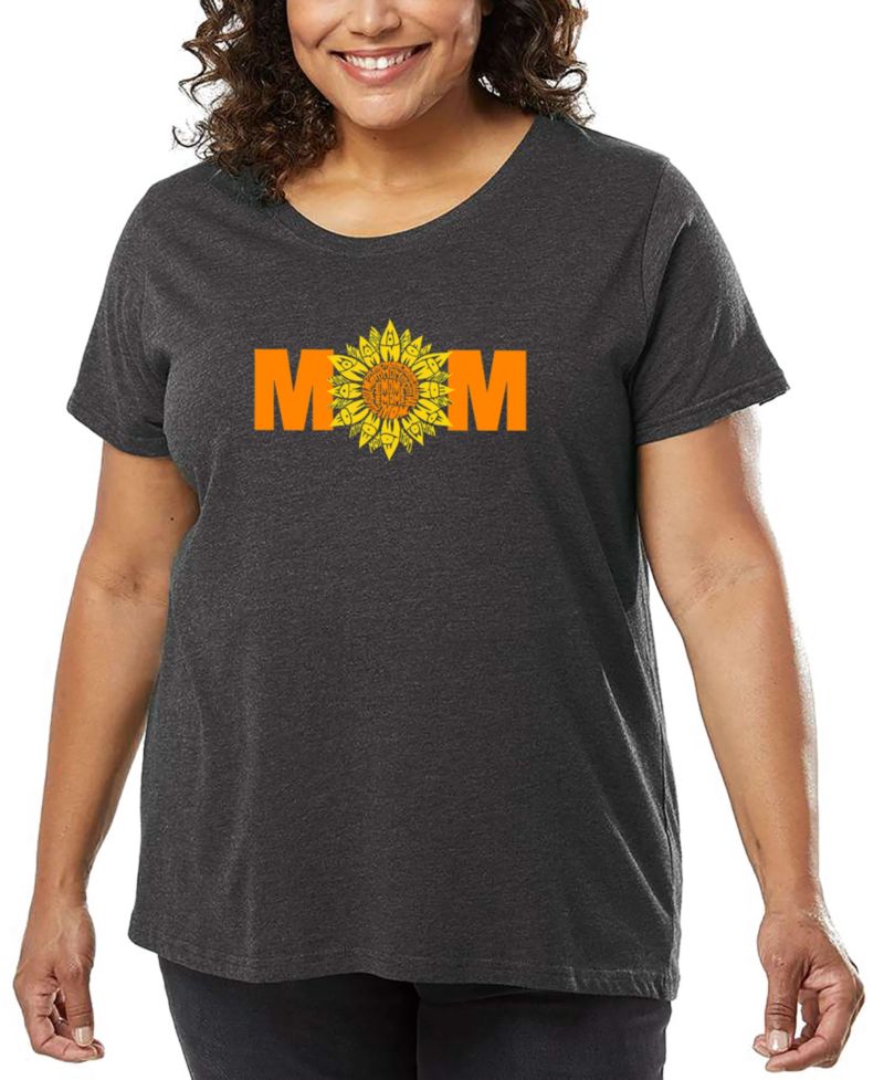 Plus Size Mom Sunflower Word Art T-Shirt