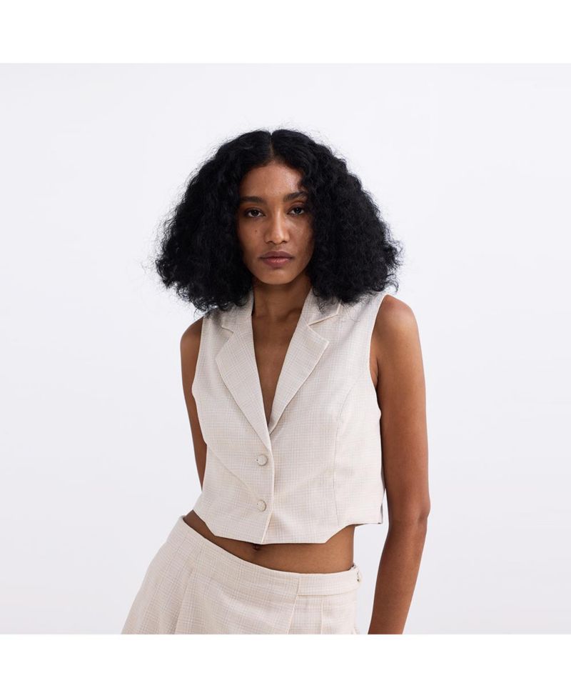 Women's Cropped Cotton Tweed Vest