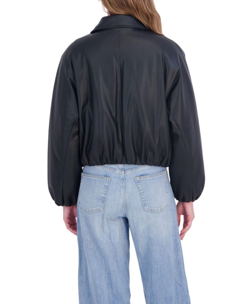 Women's Bubble Hem Bomber Faux Leather Coat