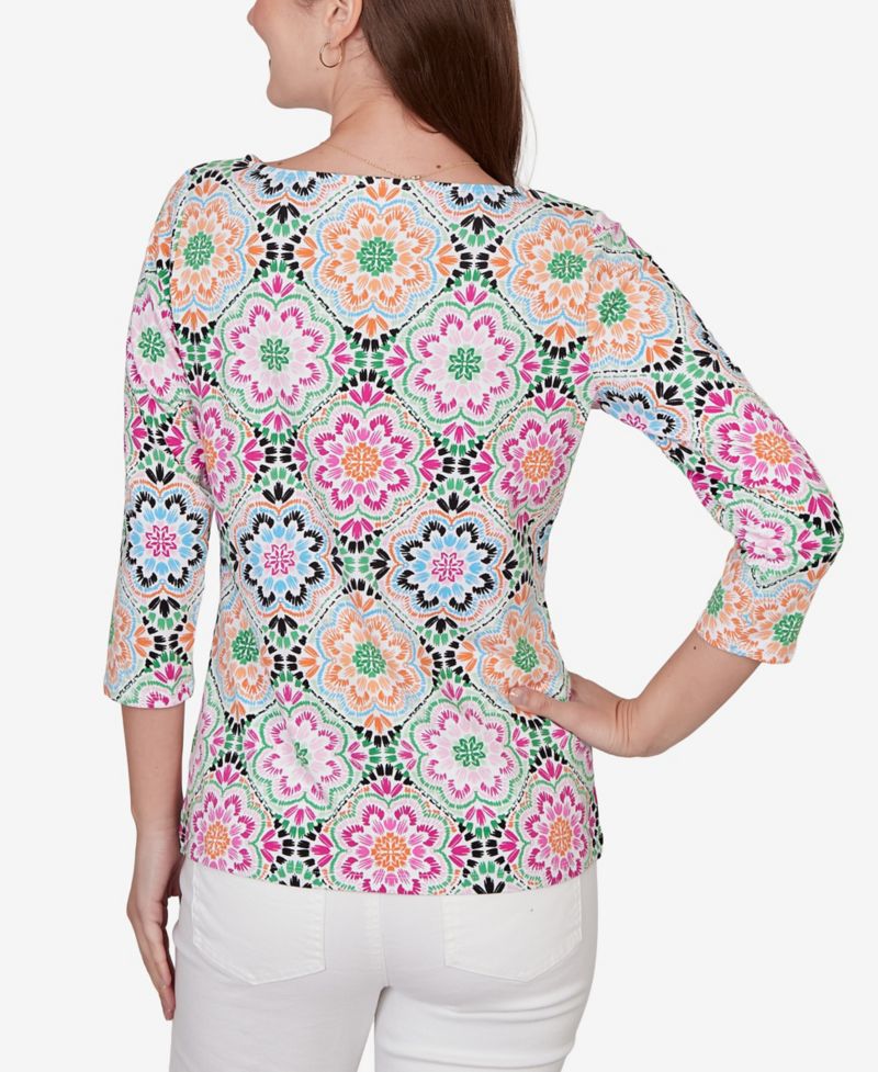 Petite Kaleidoscope Floral Boat Neck Knit Top