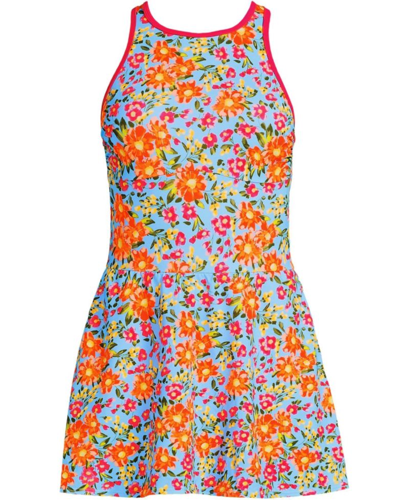 Women's Chlorine Resistant Tugless High Neck Swim Dress One Piece Swimsuit