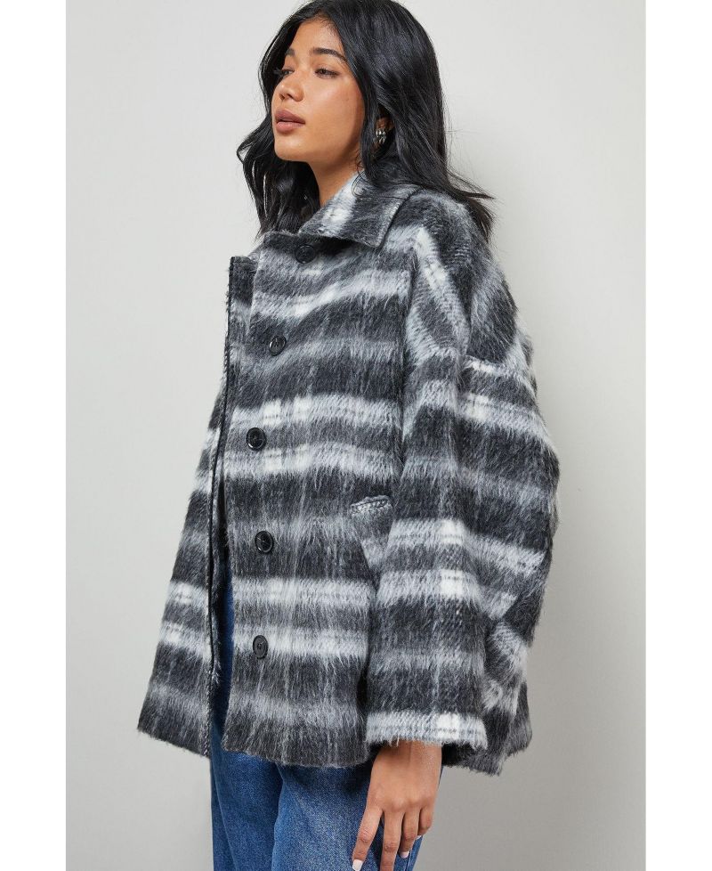 Women's Check Oversized Short Car Coat