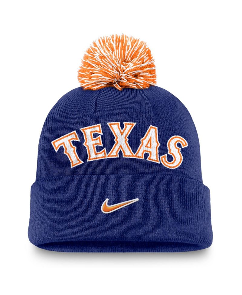 Men's Royal Texas Rangers Peak Cuffed Knit Hat with Pom