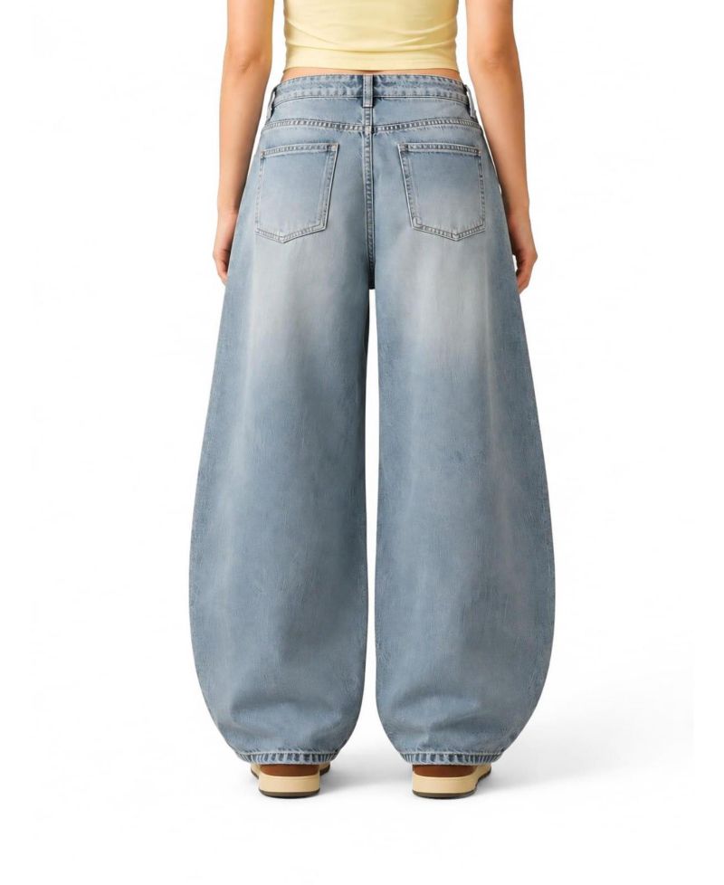 Women's Baggy Barrel High-Rise Wide-Leg Washed Jeans