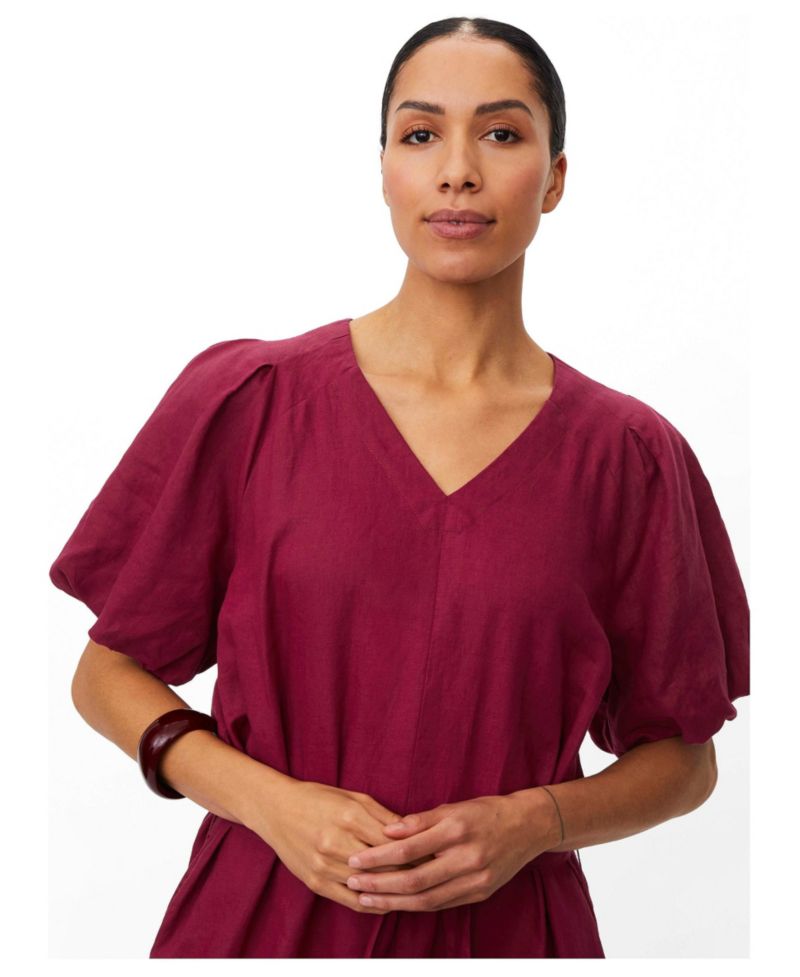 Women's Manalirae Linen V-Neck Puff Sleeve Midi Dress
