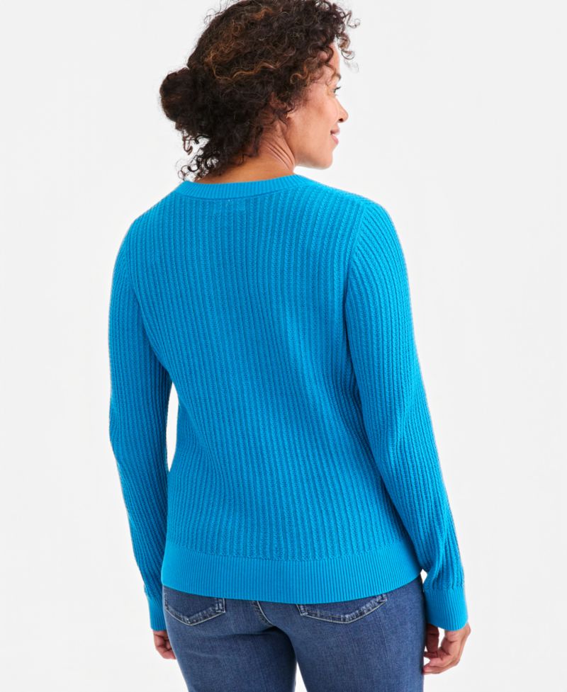 Petite Mix Stitch Crewneck Cotton Sweater, Macy's Exclusive