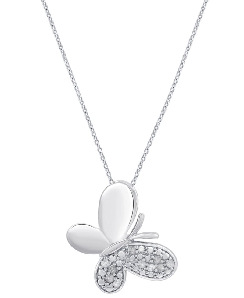 Diamond Butterfly Pendant Necklace (1/10 ct. t.w.) in Sterling Silver (also in 14k Gold-Plated Sterling Silver)