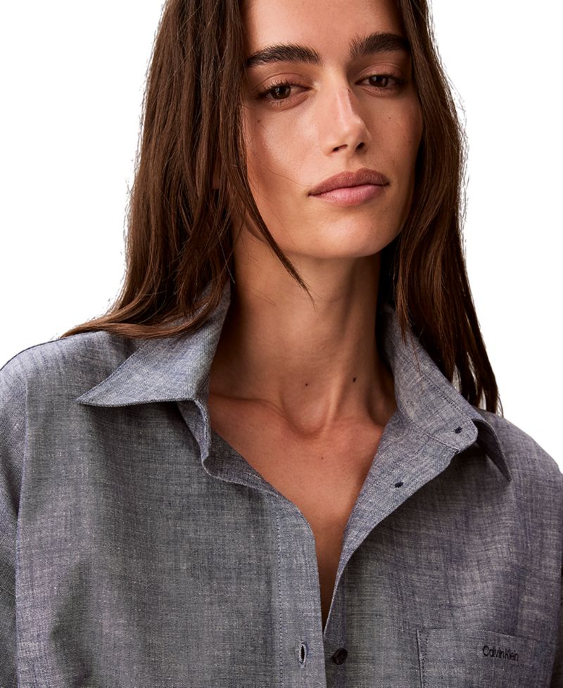 Women's Long-Sleeve Chambray Sleep Shirt