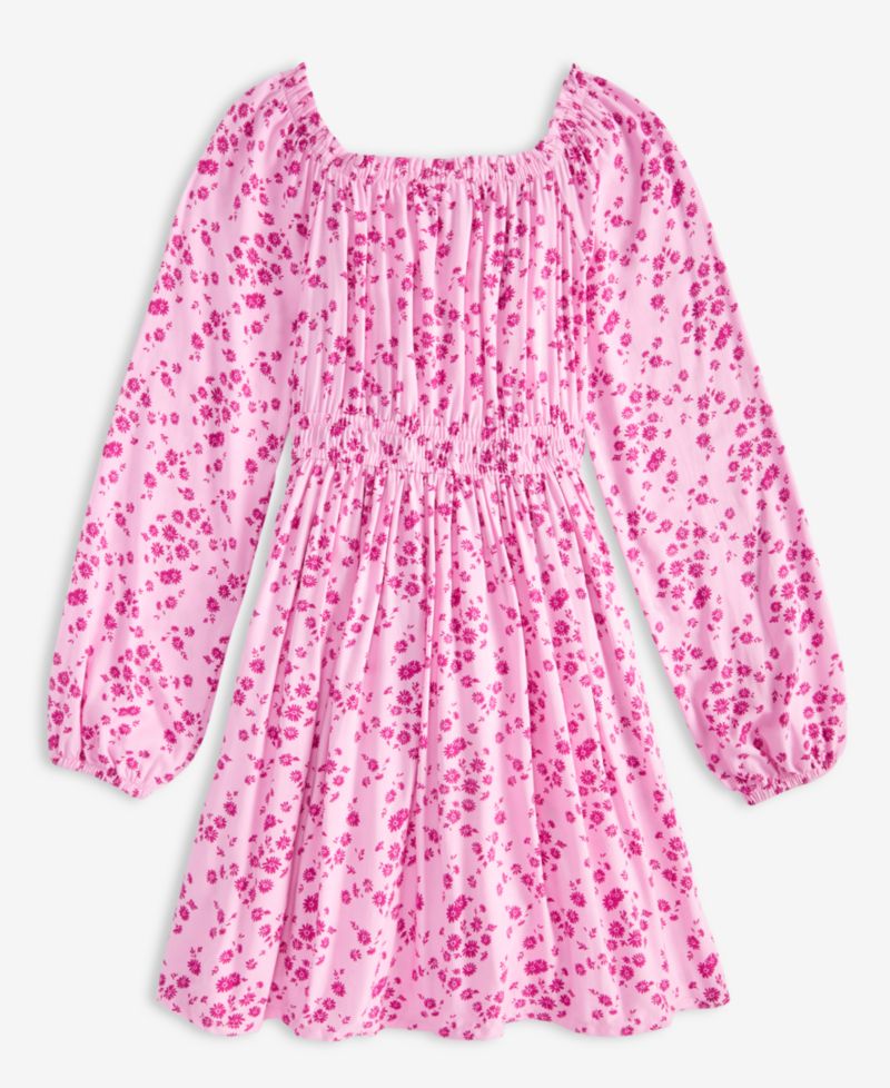 Girls' XS-XL Long-Sleeve Floral-Print Dress