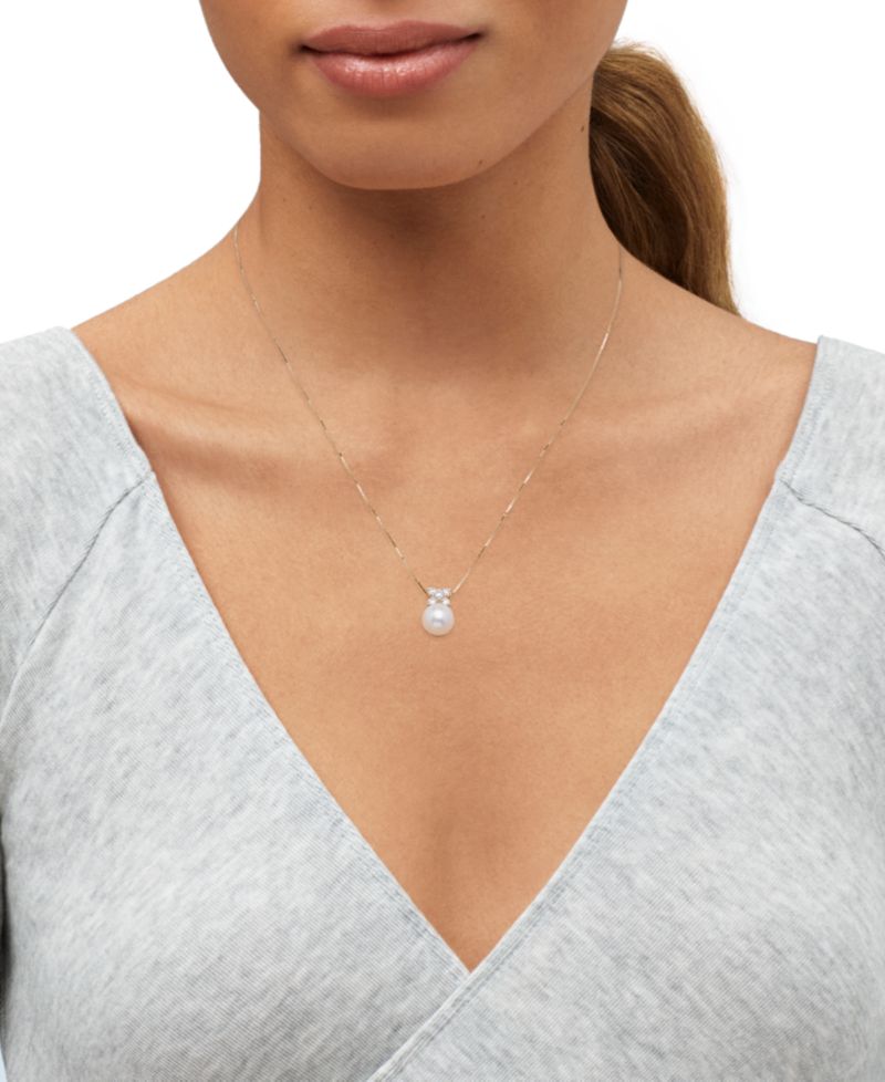 Cultured Freshwater Pearl (8-1/2mm) & Lab Grown Diamond (1/3 ct. t.w.) Cluster 18" Pendant Necklace in 14k Gold