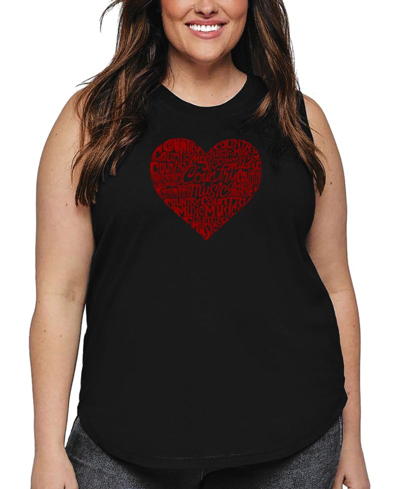 Plus Size Country Music Heart Word Art Tank Top
