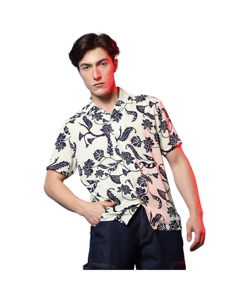 Men's Midnight Black & Ivory White Contrast Flower Shirt