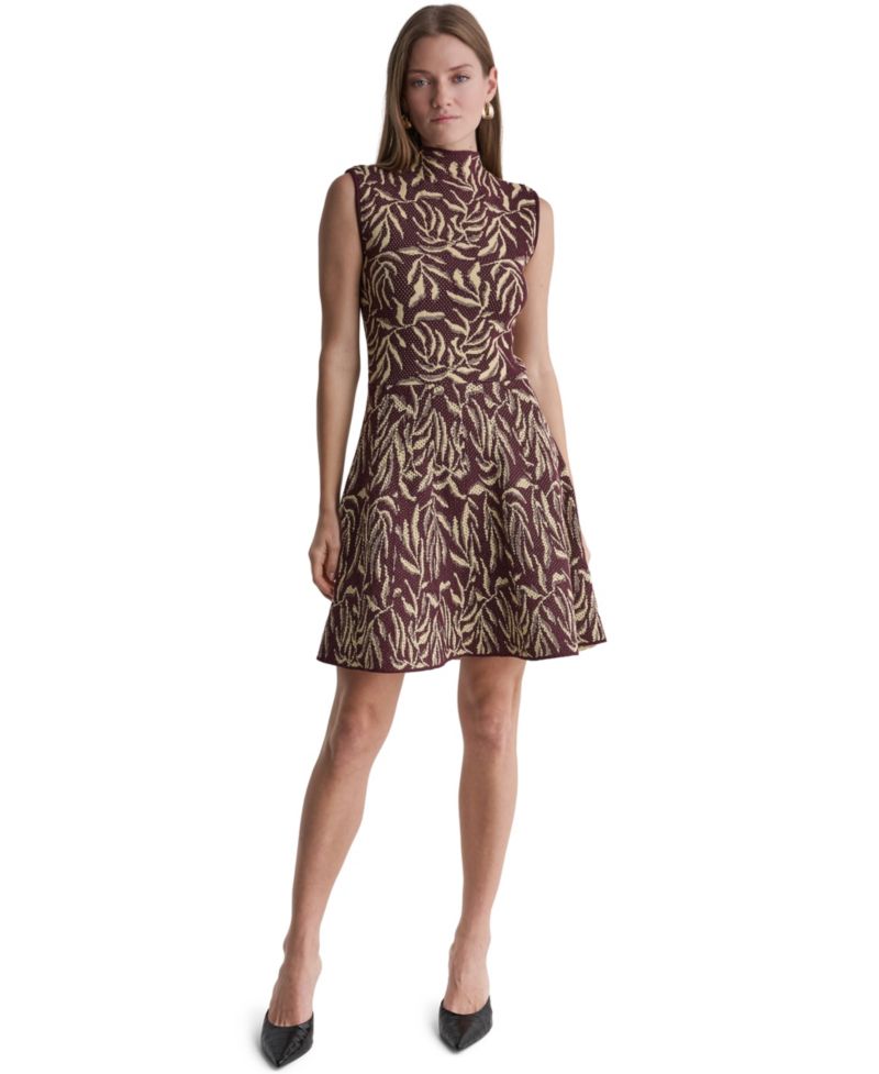 Women's Floral-Print Funnel Neck Sweater Dress