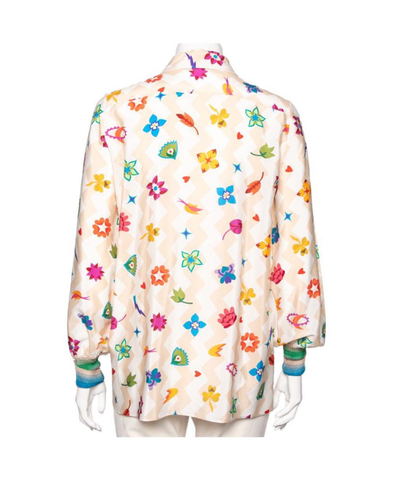 Women's Printed Crepe and Knit Trim Detailed Button Front Shirt