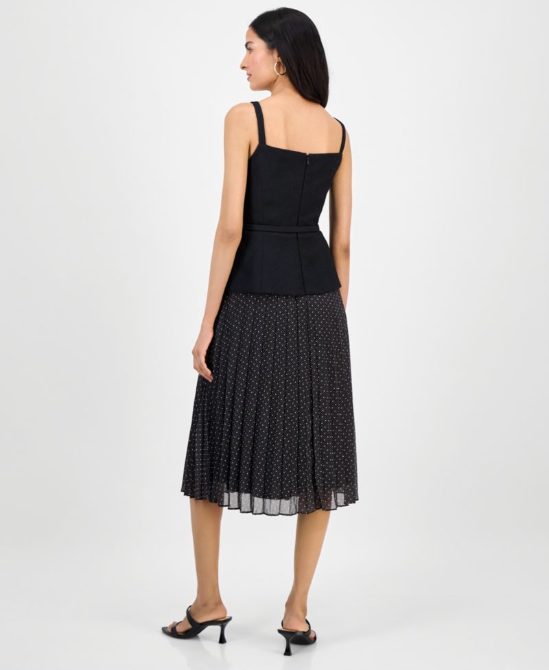 Women's Sleeveless Belted Pleated Skirt Dress