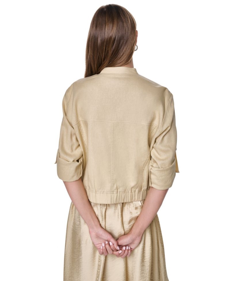 Women's Roll Tab Linen Bomber Jacket