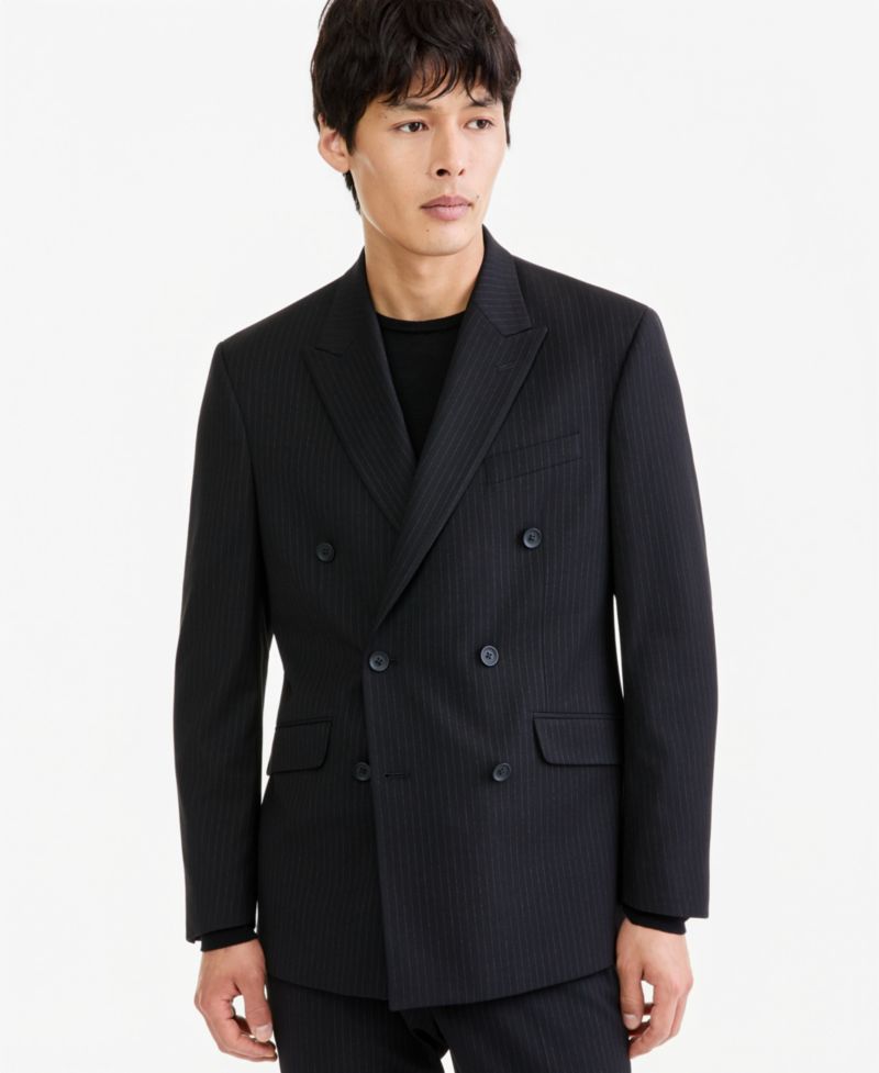 Men's Black Pinstripe Slim Techni-Cole Suit Jacket