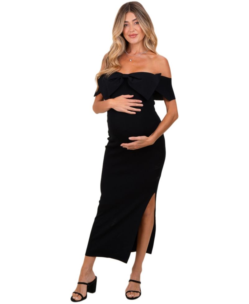 Women's Bow Detail Off Shoulder Side Slit Midi Dress