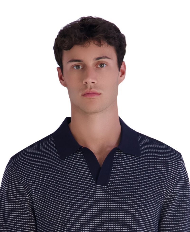 Men's Johnny Collar Textured Polo Sweater