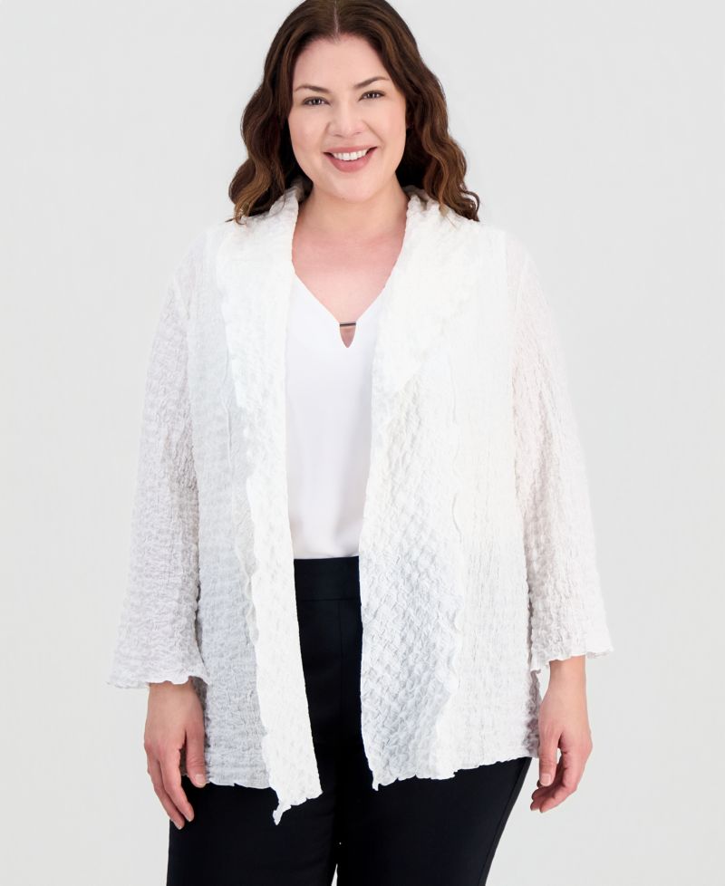 Plus Size Textured Open-Front Jacket
