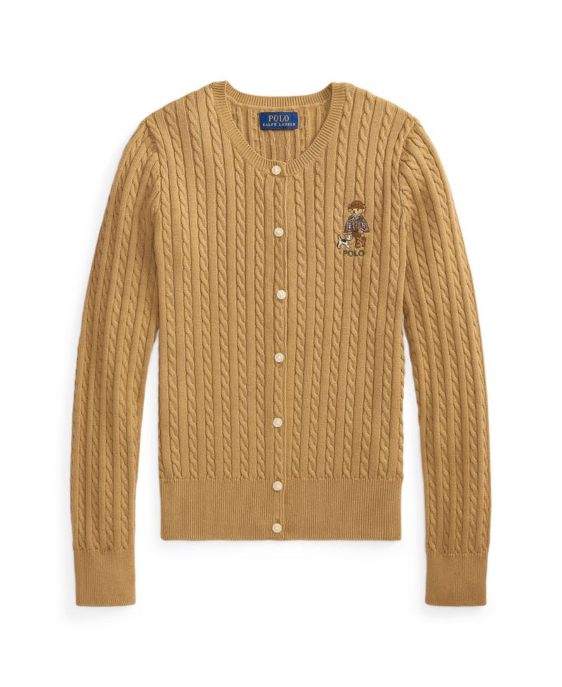 Girls' 7-16 Polo Bear Mini-Cable Cotton Cardigan