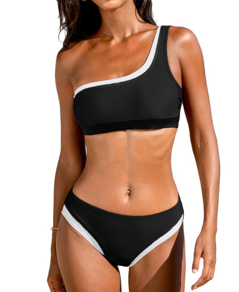 Women's One-Shoulder Scallop-Trim Bikini Set