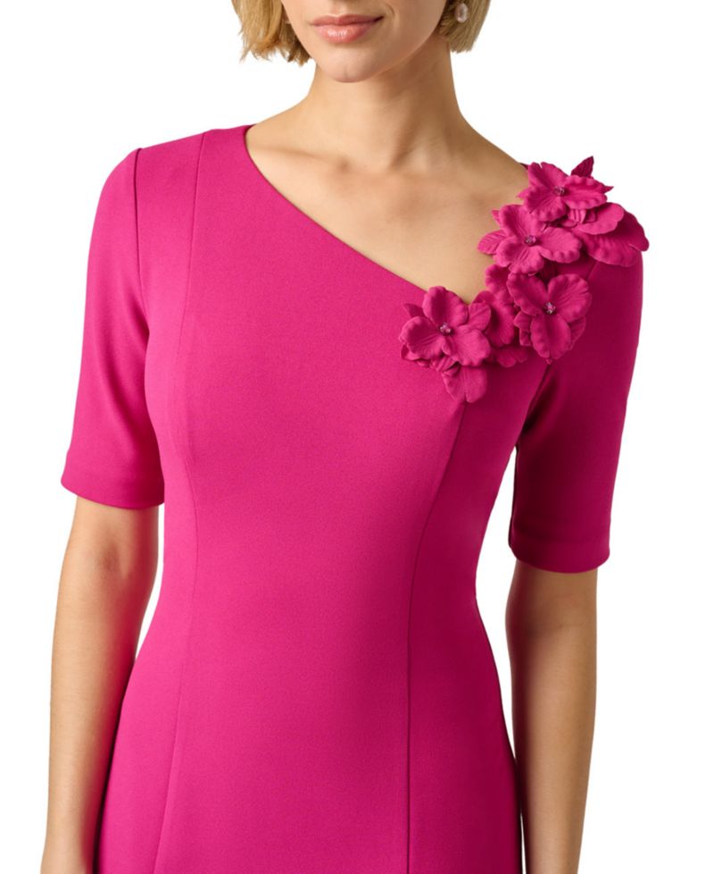 Women's 3D Floral Crepe Midi Dress