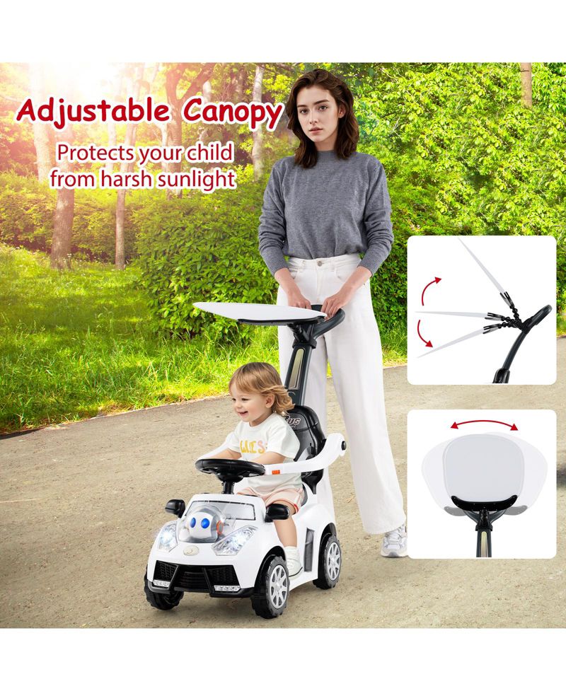 3-in-1 Sliding Walker w/ Adjustable Canopy Horn Music & Light for Boys & Girls