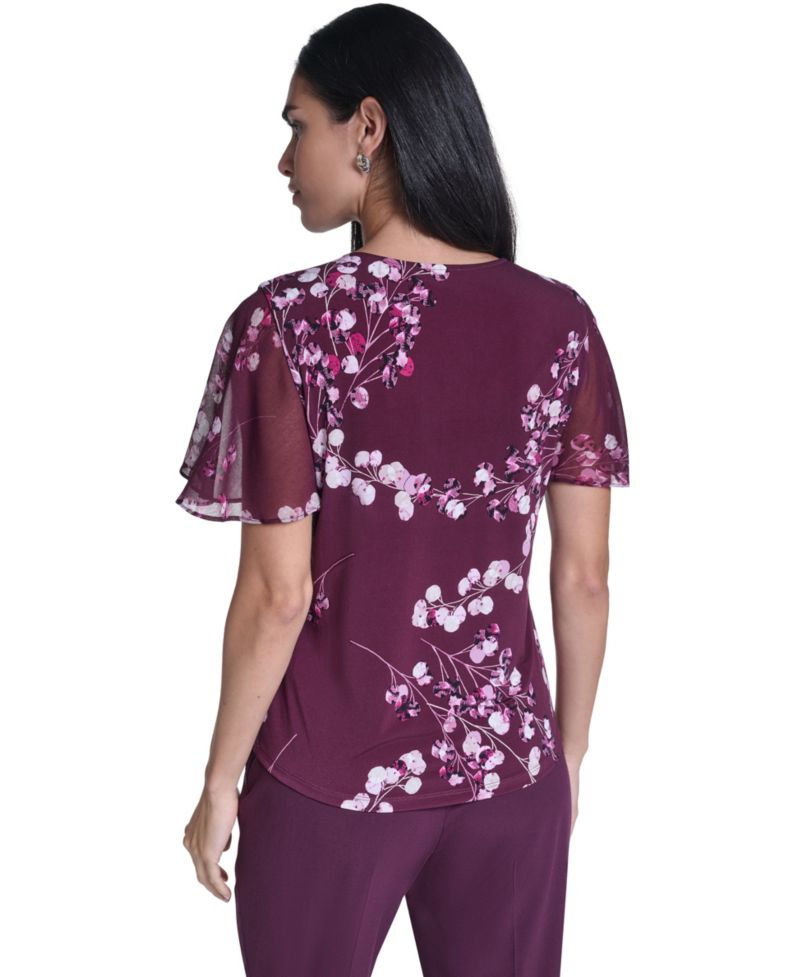 Women's V-Neck Floral Chiffon Blouse