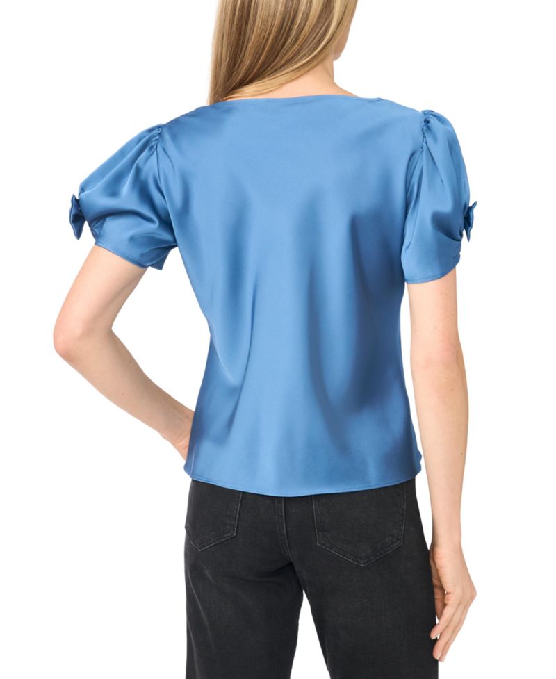 Women's Cowl Neck Bubble Short Sleeves Top