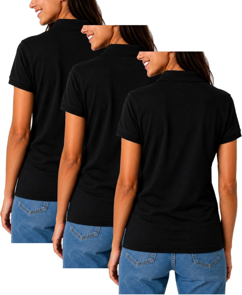 Women's Short Sleeve School Uniform Pique Polo Shirt-3 Pack
