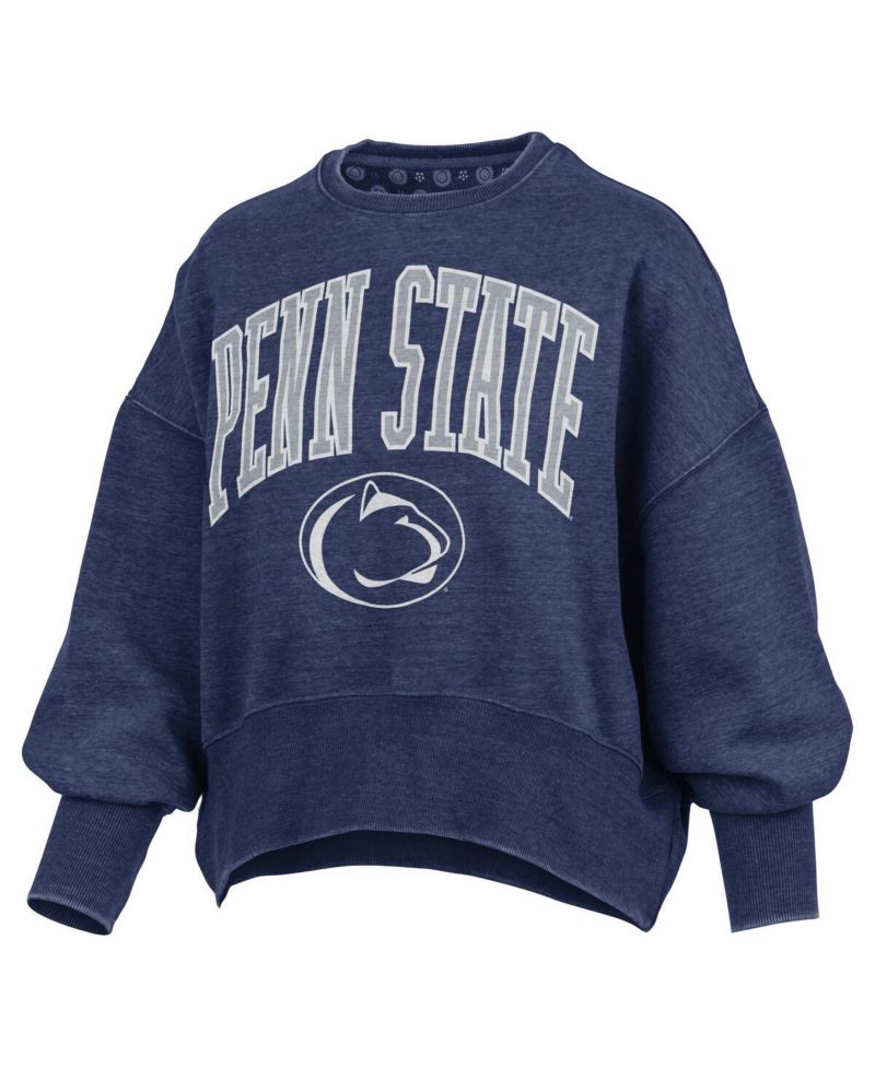 Women's Navy Penn State Nittany Lions Oversized Waist-Length Crewneck Sweatshirt