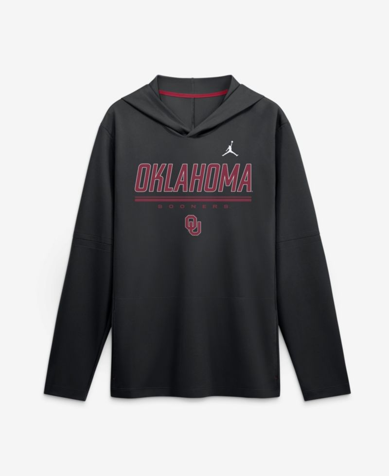 Men's Black Oklahoma Sooners 2026 Sideline Lightweight Long Sleeve Hooded Dri-FIT T-Shirt