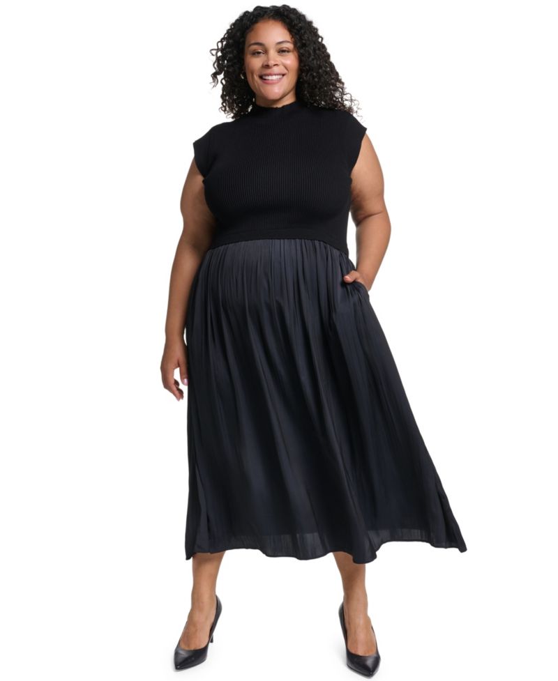 Plus Size Velvet Mock-Neck Sleeveless Dress