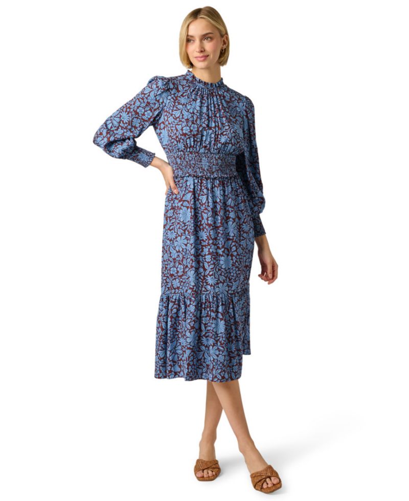 Women's Printed Smocked Midi Dress