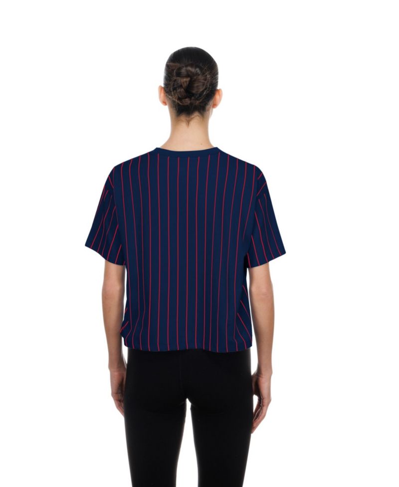 Women's Navy Boston Red Sox Throwback Meshback Pinstripe Boxy T-Shirt