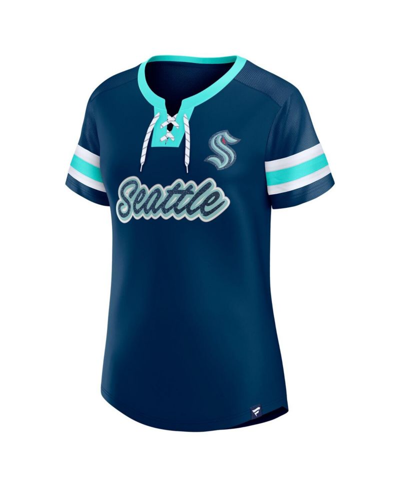 Women's Deep Sea Blue Seattle Kraken Iconic Athena Lace-Up T-Shirt