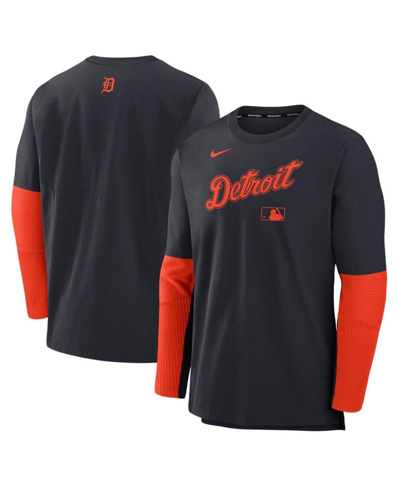 Men's Navy/Orange Detroit Tigers Authentic Collection Lightweight Player Tri-Blend Performance Pullover Sweatshirt