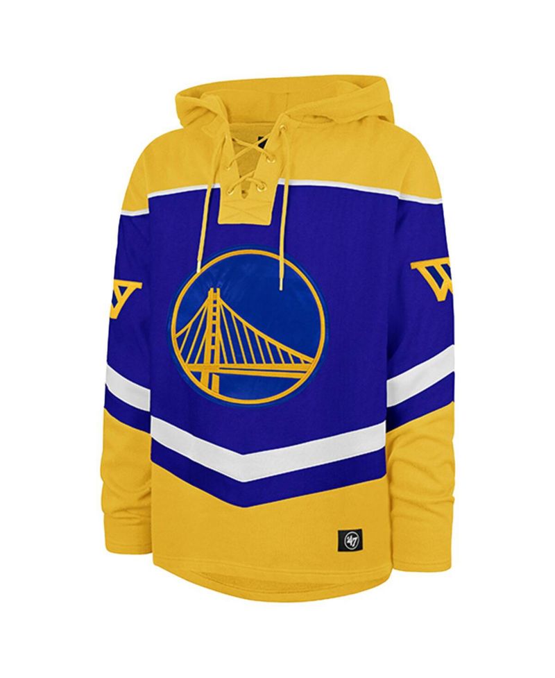 Men's Royal Golden State Warriors Oversized Tri-Satin Layup Lacer Pullover Hoodie