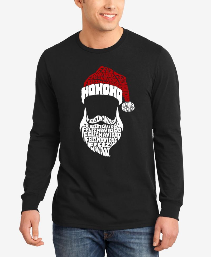 Men's Feliz Navidad Santa Claus Word Art Long Sleeve T-Shirt