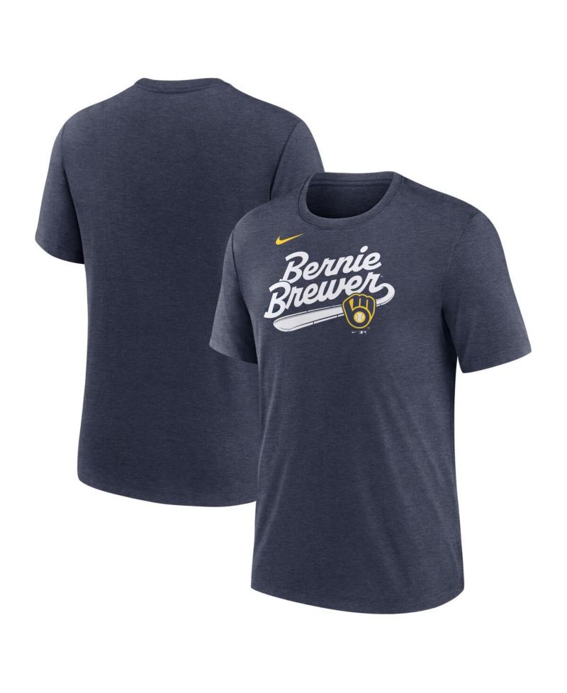 Men's Heather Navy Milwaukee Brewers Mascot Slide Tri-Blend T-Shirt